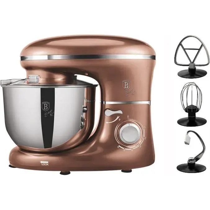 Robot de cuisine - BERLINGOT - Metallic Line Rose Gold Edition - 5 Litres - Pétrin - Batteur