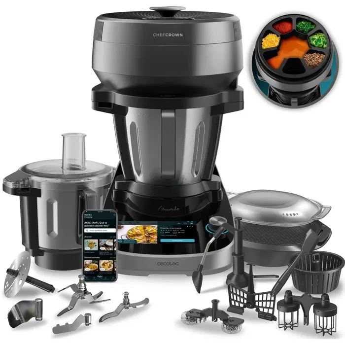 Robot de cuisine - CECOTEC - Mambo Cooking Total Gourmet - 700 W - 45 L - 45 fonctions - 1000 recettes - Noir