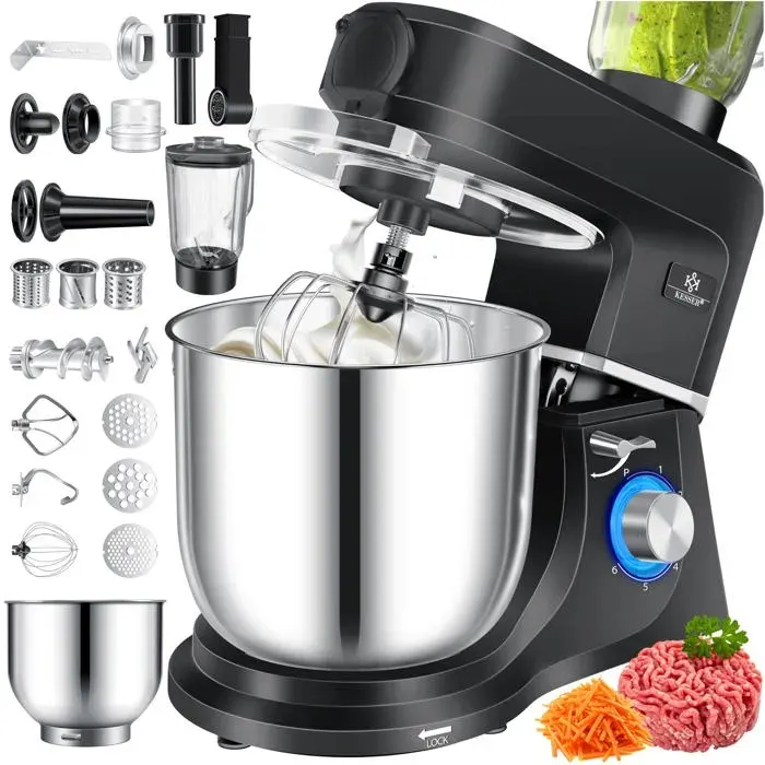 Robot de cuisine multifonction noir - KESSER - Bol 55 l - Puissance 1500 W - 6 vitesses - Fonction pulse - Mixeur 15 l