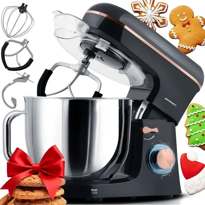 Robot de cuisine planétaire - BERDSEN - BD-756 - 1400 W - Bol 6 L inox - 6 vitesses + PULSE