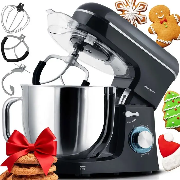 Robot de cuisine planétaire - BERDSEN - Mixeur 3 en 1 - 1400 W - Bol inox 6 L - 6 vitesses + PULSE