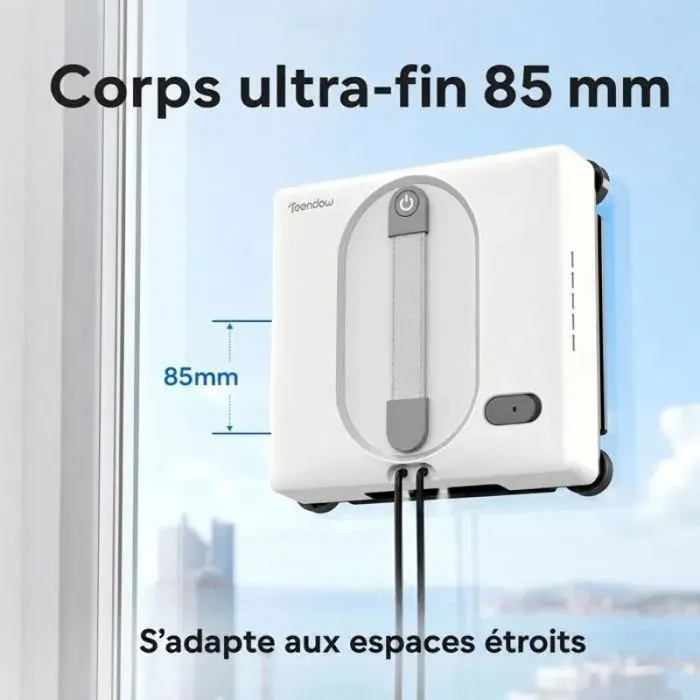 Robot lave-vitre Aspirateur lave-vitre 5500 Pa 5 modes télécommande et application pulvérisateur double face 85 mm pour vitres — coloris Blanc