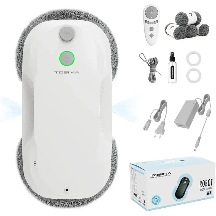 Robot Lave-Vitre Automatique Blanc Pulvérisation Double Sens Aspiration 2200-3200Pa Réservoir 60ml Télécommande