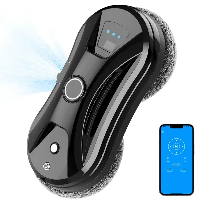 Robot Lave-vitres 3 en 1 Pulvérise/Nettoie/Sèche 5600pa APP et télécommande 3 Modes Navigation Intelligente Corde de sécurité