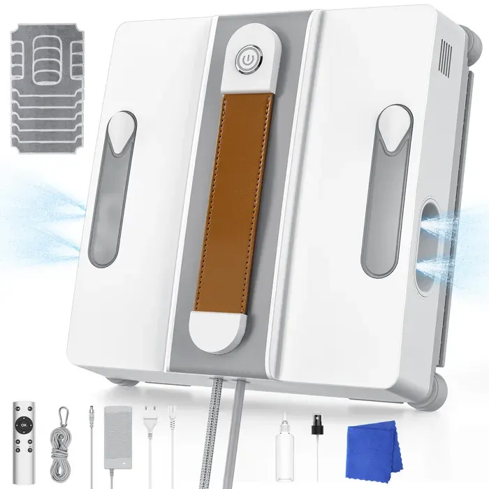 Robot lave-vitres 3200Pa – Quadri-pulvérisation 3 modes – UPS 20min + câble 5m – Idéal pour vitres en hauteur surfaces lisses
