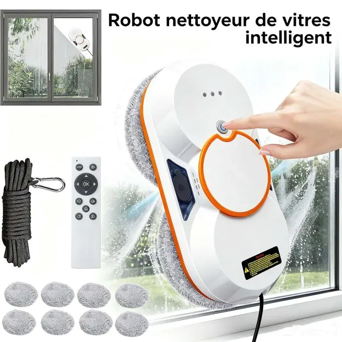 Robot Lave-Vitres 3800Pa – Puissance double pulvérisation – Télécommande 3 modes auto – Pour fenêtres ntérieures/extérieures