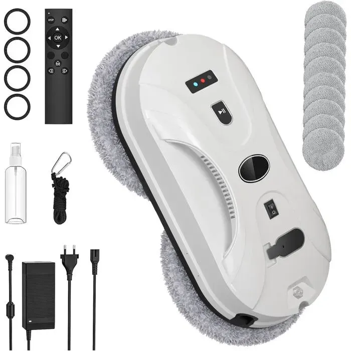 Robot Lave-Vitres 5600 Pa Nettoyeur De Vitres Automatique Avec Télécommande Et 10 Chiffons Robot Lave-Vitres Aspirateur Électri