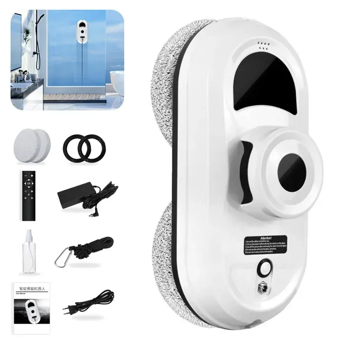 Robot lave vitres - 5600pa - fonction de détection intelligente des bords-3 modes -10 chiffons de nettoyage gratuits-Lave‑vitres