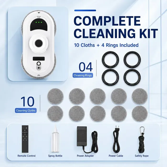 Robot lave-vitres 6000Pa – Auto-spray télécommande 3 modes – UPS 21min sécurité – Pour vitres en hauteur surfaces lisses