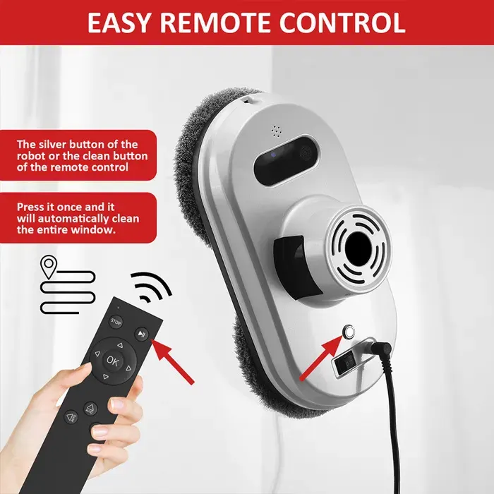 Robot lave-vitres 6000Pa – Détection automatique 4 modes – UPS 31min + 5m câble – Pour fenêtres miroirs carrelage