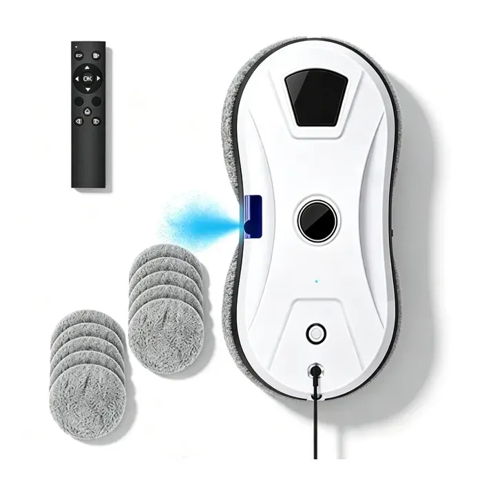 Robot lave vitres électrique -Forte aspiration 5600pa-Réservoir deau 35ml - équipé de 10 chiffons de nettoyage-Robot Laveur Vitre — coloris Blanc