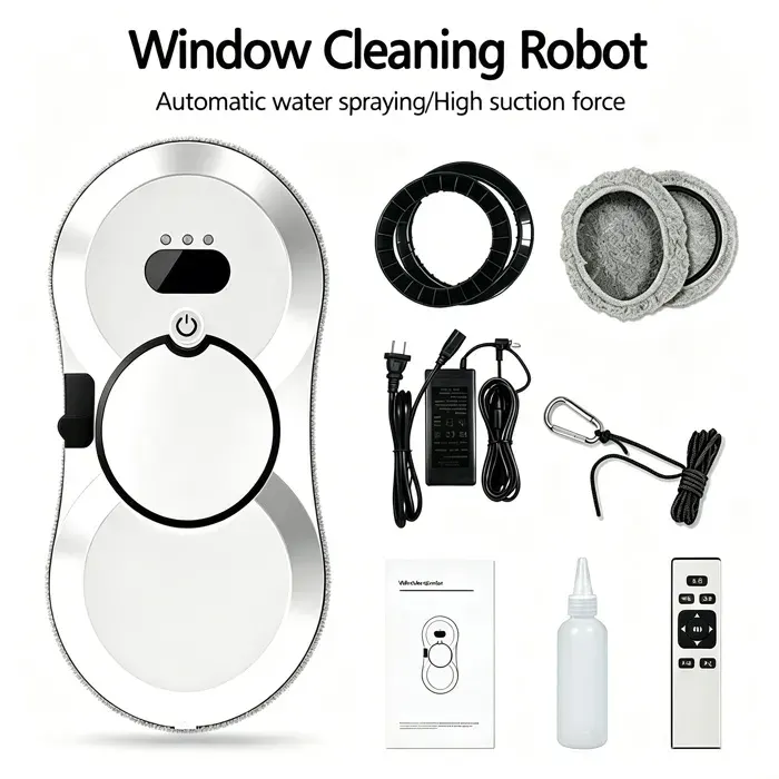 Robot Lave-Vitres Intelligent 5600Pa 3 Modes de Nettoyage Détection Automatique des Bords Télécommande Infrarouge anti-chute