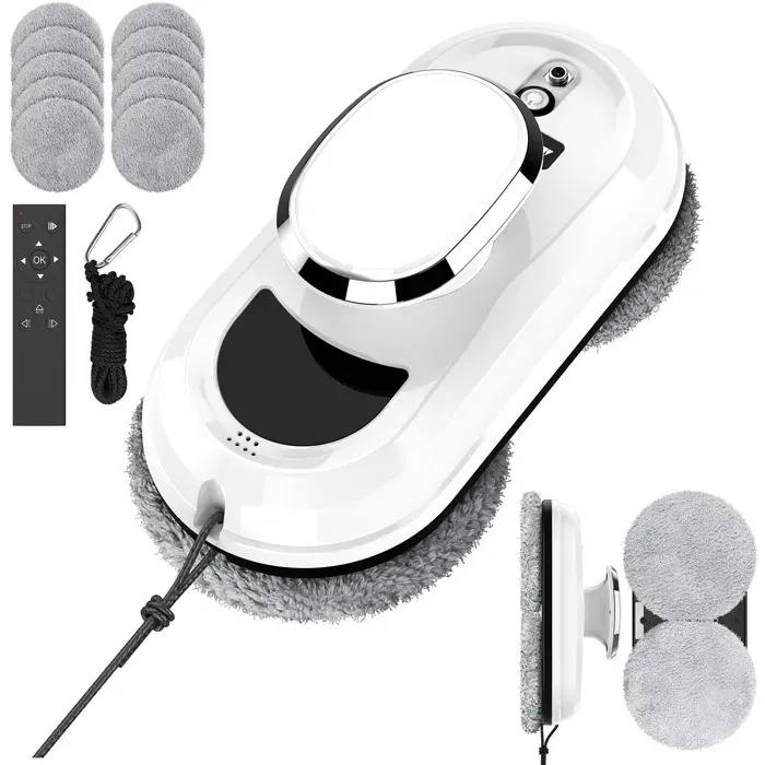 Robot lave-vitres pulvérisation deau automatique 5600 Pa navigation intelligente adapté aux surfaces lisses avec 10 chiffons