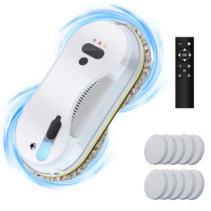 Robot laveur de vitre 3800Pa Robot Laveur de Vitre Automatique Robot Lave Vitre avec Télécommande et 8 Chiffons pour fenêtres