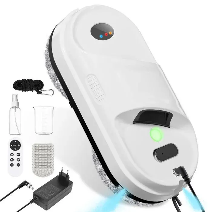 Robot Laveur de Vitre 5600Pa ORABUTH Nettoyeur Vitre Automatique avec Détection Intelligente des Bords Télécommande & 10 Chiffons
