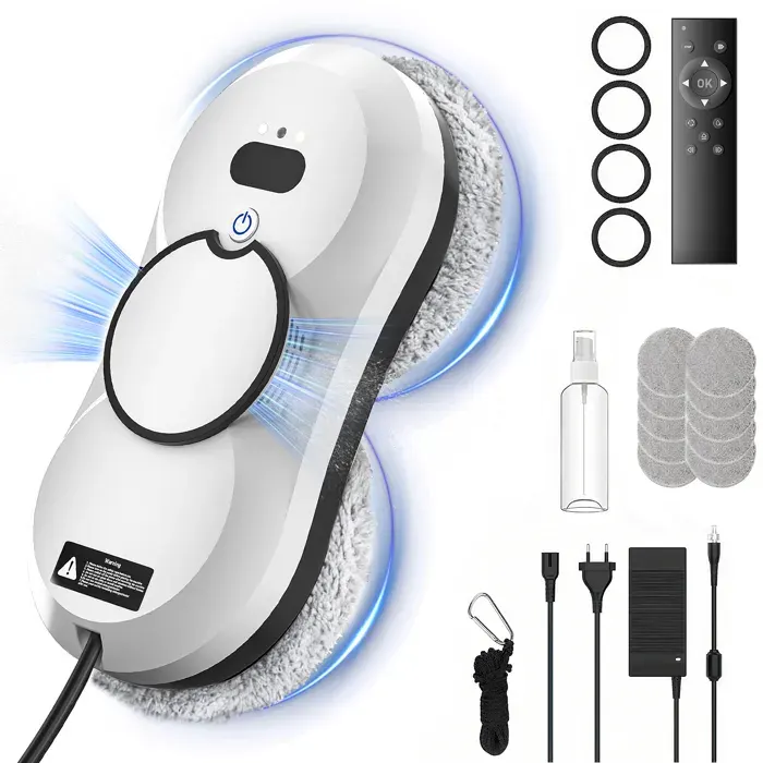 Robot Laveur de Vitre 5600Pa ORABUTH Nettoyeur Vitre Automatique avec Détection Intelligente des Bords Télécommande & 10 Chiffons