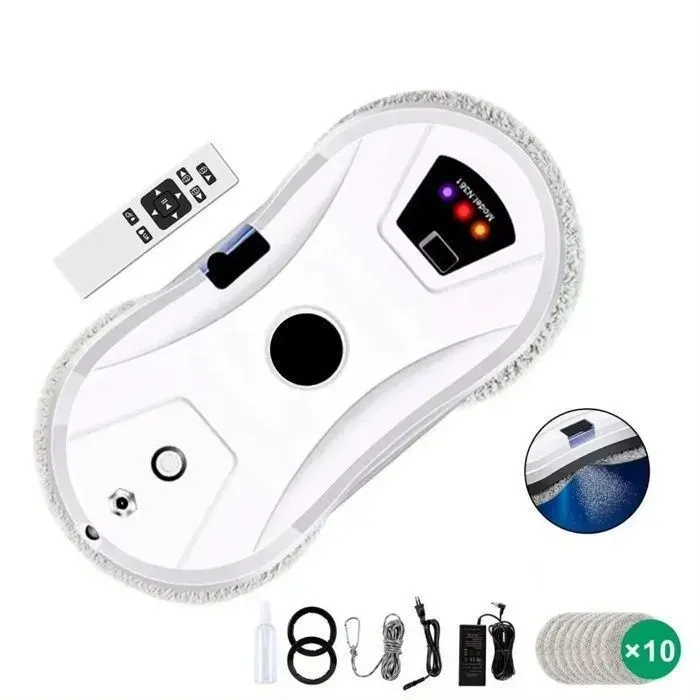 Robot Laveur de Vitre Automatique avec Pulvérisation deau Robot Lave Vitre 5600pa Navigation Intelligente Télécommande 10 Chiffons