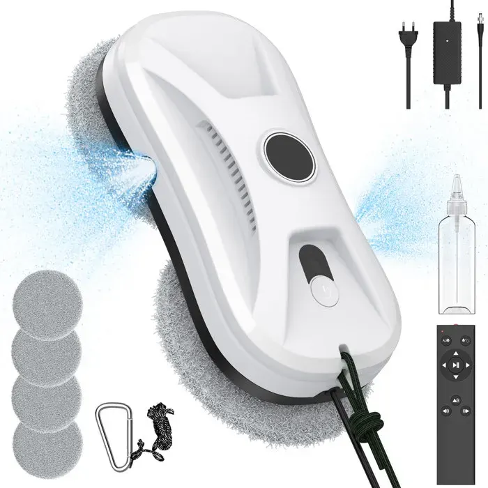 Robot Laveur de Vitre Double Pulvérisation Intelligente Navigation Protection Multiple 60ml Nettoyeur vitre Intérieur/Extérieur