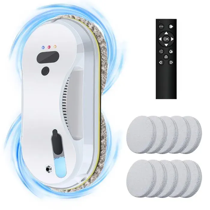 Robot Laveur de Vitre Lave Vitre Automatique Robot Nettoyeur Vitre avec Télécommande et 8 Chiffons LavablesSécurité Antichute UPS