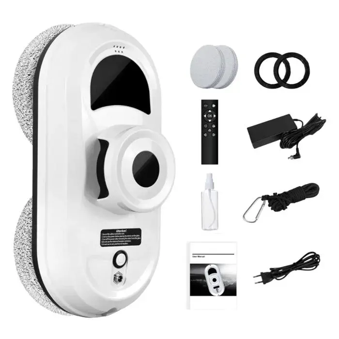 Robot Laveur de Vitre Laveur de vitre Automatique 5600pa système de sécurité Robot Nettoyeur vitre à télécommande 10 Chiffons
