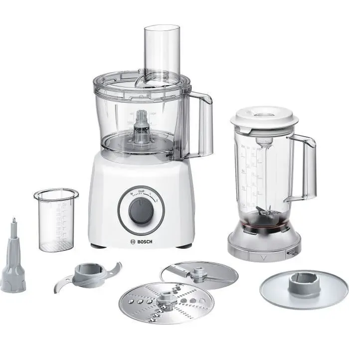 Robot multifonctions BOSCH MultiTalent3 - Blanc - 800 W - 2 vitesses et pulse - Bol mélangeur 23 L - Bol mixeur 1 L - 2 disques