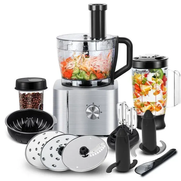 Robot multifonctions - inox - 1100 W – Capacité de 3.2 L - Robot de cuisine 12 en 1-Batteur -Mixeur-Extrateur de jus -A+++