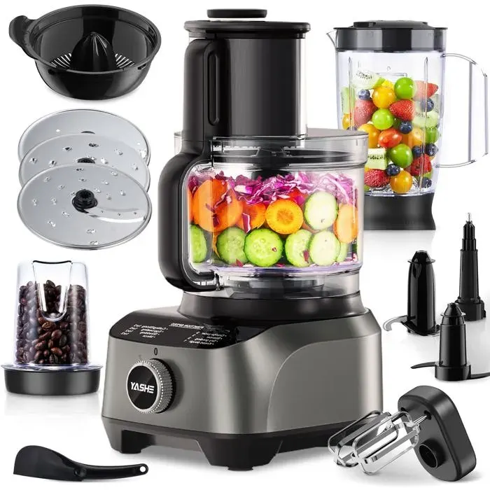Robot multifonctions - YASHE - 11-en-1 - 1300W - Bol 25L & Mixeur 15L - Noir et Gris
