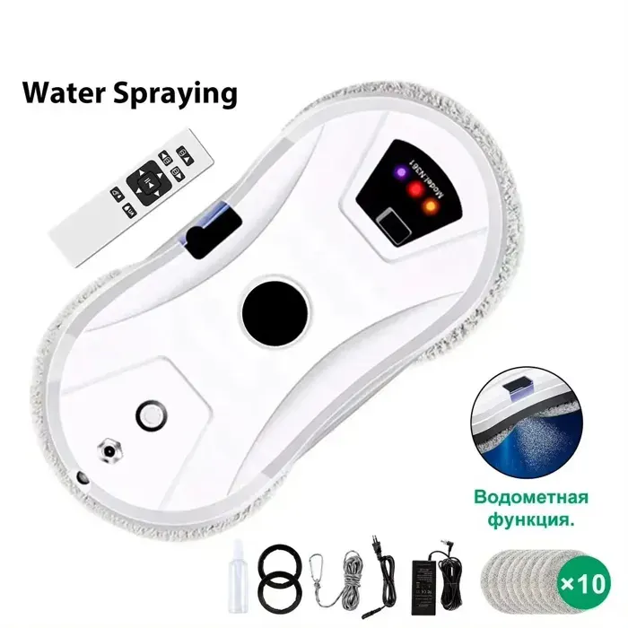 Robot Nettoyeur de Vitre Robot Laveur de Vitre avec Pulvérisation deau Robot Lave Vitre 5600pa avec Télécommande et 10 Chiffons