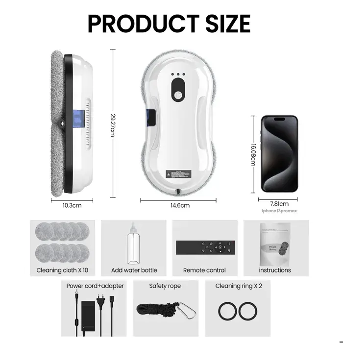 Robot nettoyeur de vitres 5600Pa aspirateur robot ultra-mince pour les vitres nettoyage des vitres à domicile 35 ml