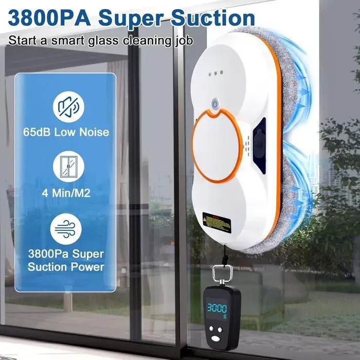 Robot nettoyeur de vitres robot nettoyeur vitres électrique avec télécommande corde de sécurité réservoir deau de 60 ml 3800 Pa