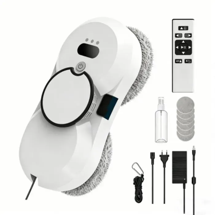 Robot Nettoyeur Vitre 5600Pa Robot Laveur de Vitre Automatique Système de Sécurité Navigation Intelligente avec 10 Chiffons