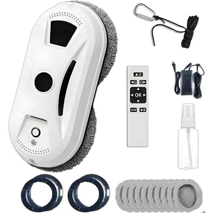 Robot Nettoyeur Vitres 2800Pa Double Pulvérisation 3 Modes Télécommande UPS 20min Sécurité Corde Pour Fenêtre Miroir