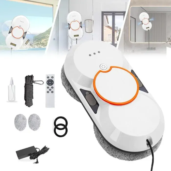 Robot Nettoyeur Vitres 3800Pa Double Pulvérisation 4 Modes IA Détection Bordure UPS 20min Sécurité Corde 180kg Pour Fenêtre