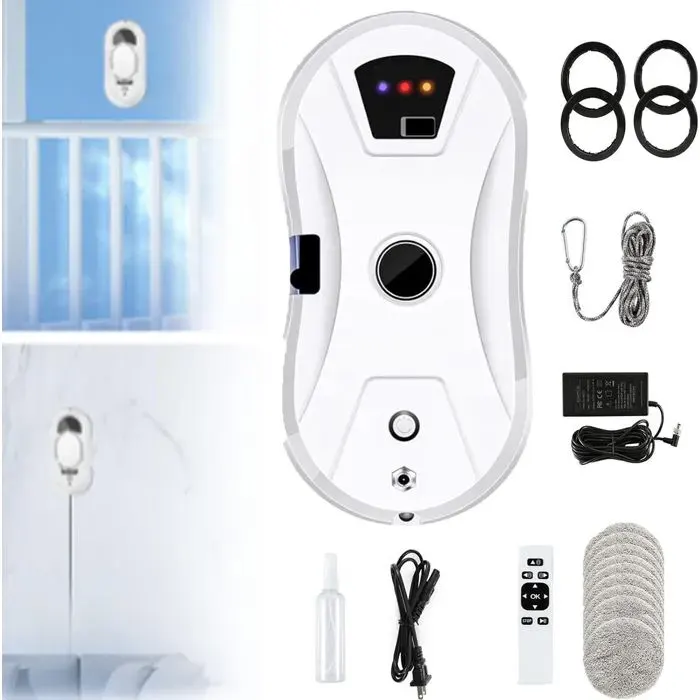 Robot Nettoyeur Vitres 5600Pa Auto Spray Navigation Intelligente Double Spirale 5 Sets 10 Chiffons Pour Fenêtre Miroir