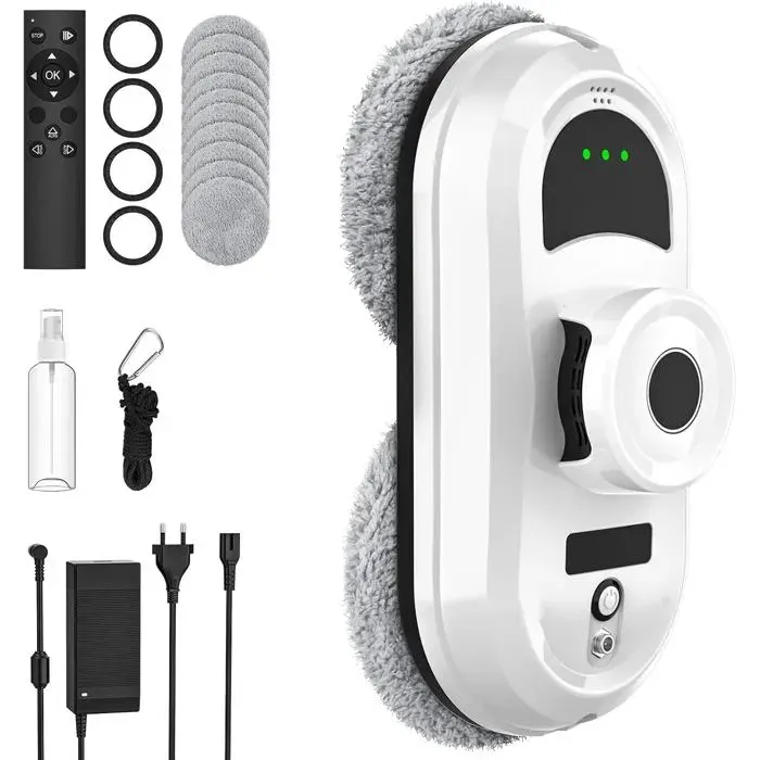 Robot Nettoyeur Vitres 5600Pa avec 3 Modes de NettoyageNavigation IntelligenteTélécommandeMode Sécurisé＆10 Chiffons de Nettoyage