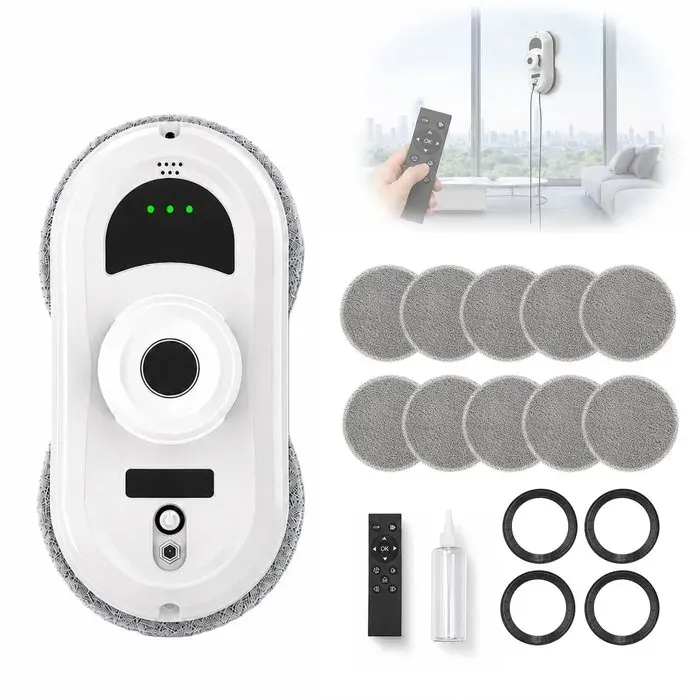 Robot Nettoyeur Vitres 6000PaRobot Lave-Vitre Spray Unique Intelligence Anti-Chute UPS 21min Corde 5m Pour Fenêtre Miroir