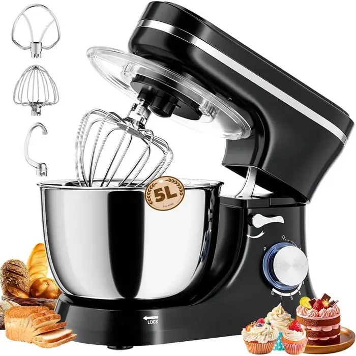 Robot Pâtissier 1000W 8 Vitesses + Fonction Pulse avec Bol 5L Robot de cuisine disponible en 3 couleurs
