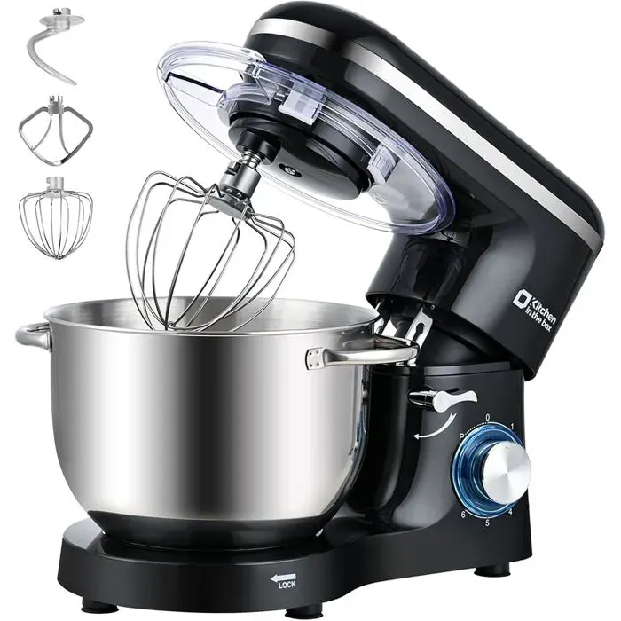 Robot Pâtissier 1400WBol 62L En Acier Inoxydable6 VitessesFouetCrochet Et Batteur InclusIdéal Pour Pâtisserie Et Boulangerie