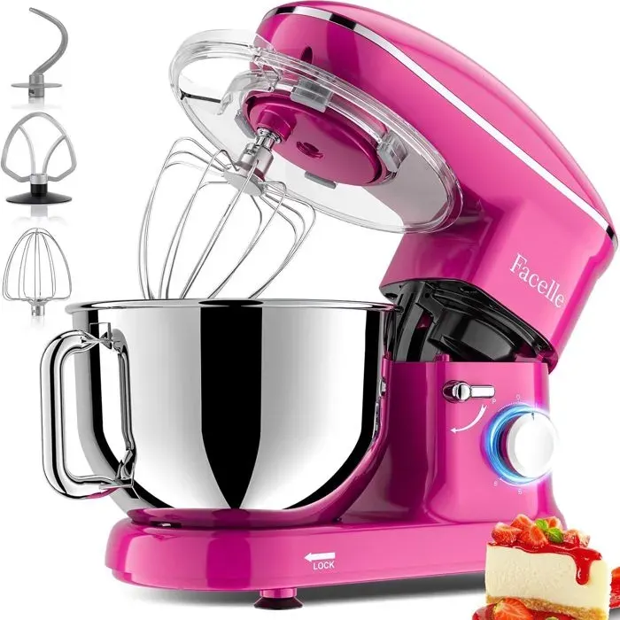 Robot Pâtissier 1500W Facelle Petit électroménager 62Lavec Crochet PétrisseurBatteurFouet à Filprotection contre les