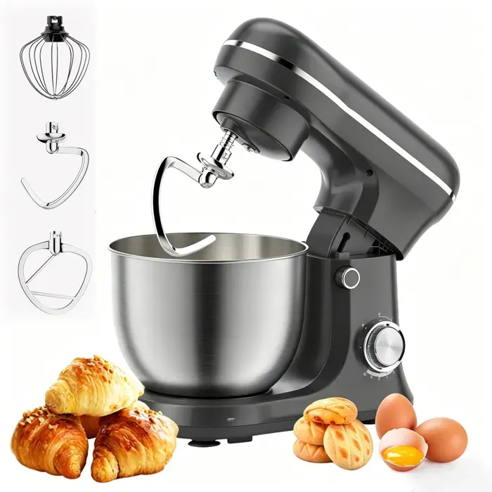 Robot Pâtissier 1500W Robot de Cuisine avec 5L Bol dacier Inoxydable Crochet Pétrisseur Fouet Batteur 6 Vitesses pour Cuisson