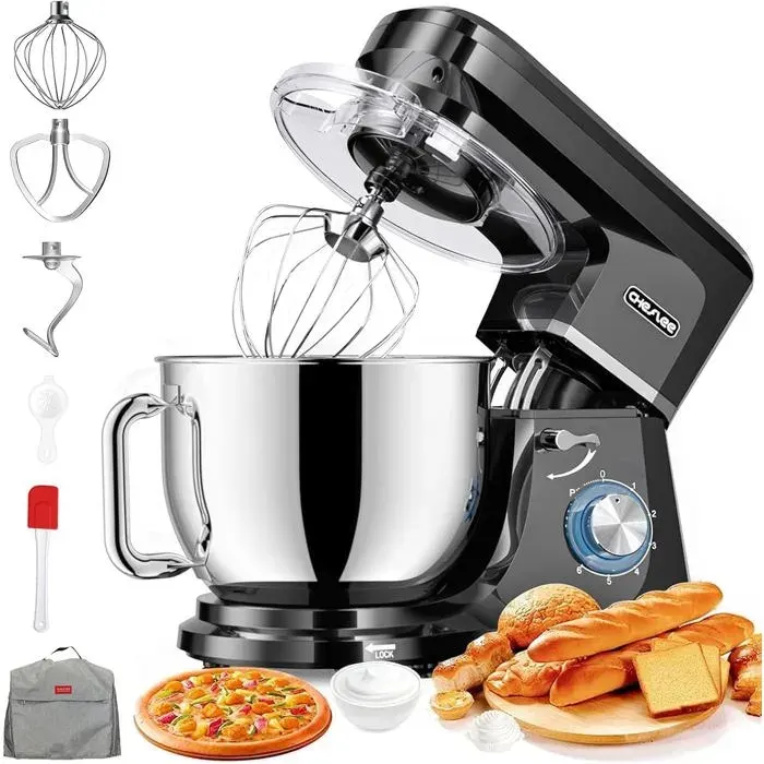Robot Pâtissier 2000W Robot De Cuisine 8 L Bol DAcier Inoxydable6 Vitesses Avec Fonction Pulse Avec Fouet Crochet Pétrisseur Et