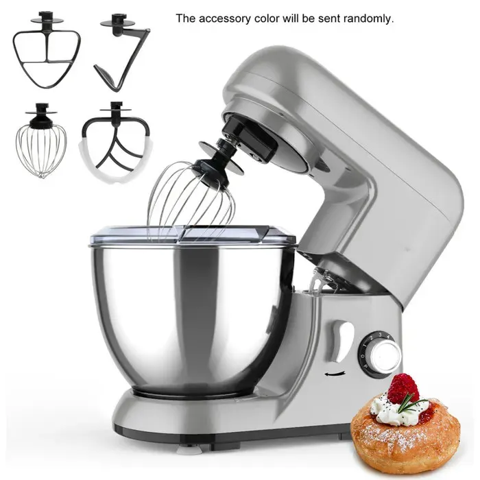 Robot Patissier 5L 1300W Multifonction 6 Vitesses Bol Inox 304 Tête Inclinable Couvercle Anti-Éclaboussures Pour Pâtisserie
