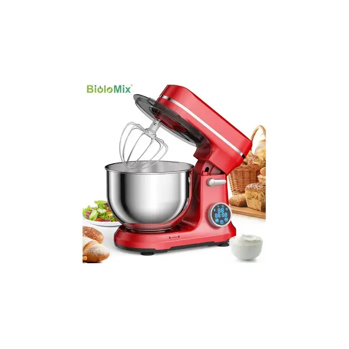 Robot Pâtissier Biolomix 1200W – Bol Inox 5L 11 Vitesses Écran OLED 3 Programmes Pétrin Fouet Batteur — coloris Blanc