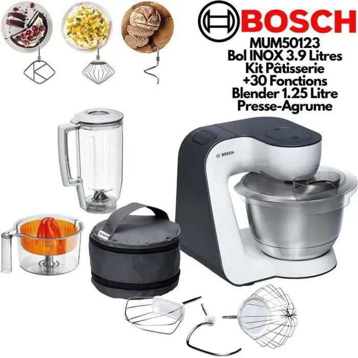 Robot pâtissier - BOSCH - MUM50123 - 800W - 4 vitesses + pulse - Bol inox 39L