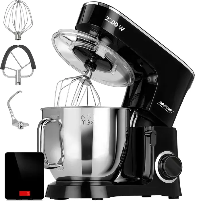 Robot Pâtissier Boulangerie Cuisine Ménager Multifonction Bol 65 L 6 Vitesses MPM MRK-19B 2200W Noir / Inox