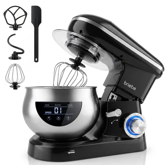 Robot Pâtissier Cuisine Multifonction Bol Inox 5L 6 Vitesses Écran Tactile LED Briebe KM1164 1800W Noir