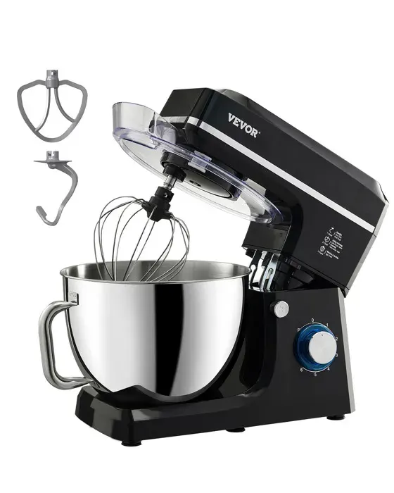 Robot Pâtissier Domestique - VEVOR - SM-1511Z - 1400W - Bol 784 L inox - 6 vitesses + Pulse — coloris Noire