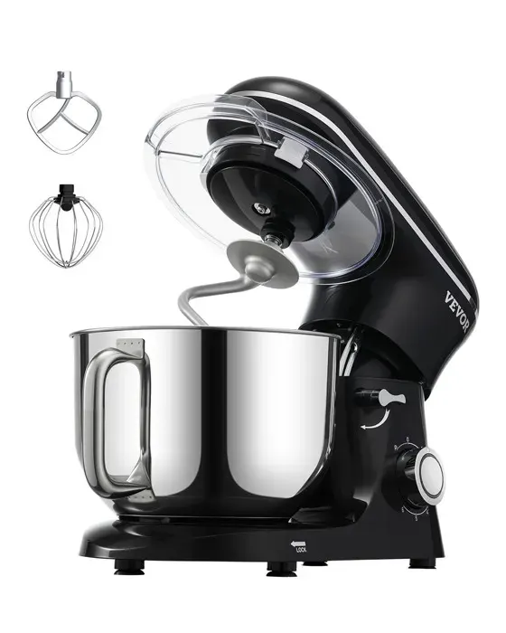 Robot pâtissier domestique - VEVOR - SM-1560N - 1400 W - Bol inox 568 L - 6 vitesses + Pulse — coloris Noir