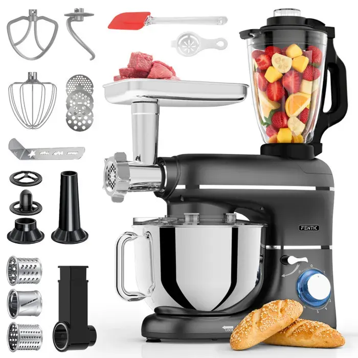 Robot pâtissier - FENTIC - 6-en-1 - 2000 W - Bol inox 62 L - Blender verre 15 L