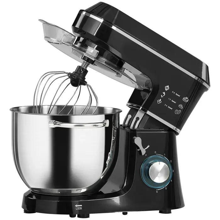 Robot pâtissier - HOMCOM - 1400 W 7 L - 6+P vitesses crochet pétrisseur fouet batteur - aluminium et acier - 37x31x34cm - noir